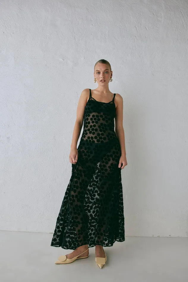 VRG GRL Iris Bias Cut Maxi Dress Black Women MidiMaxi Dresses