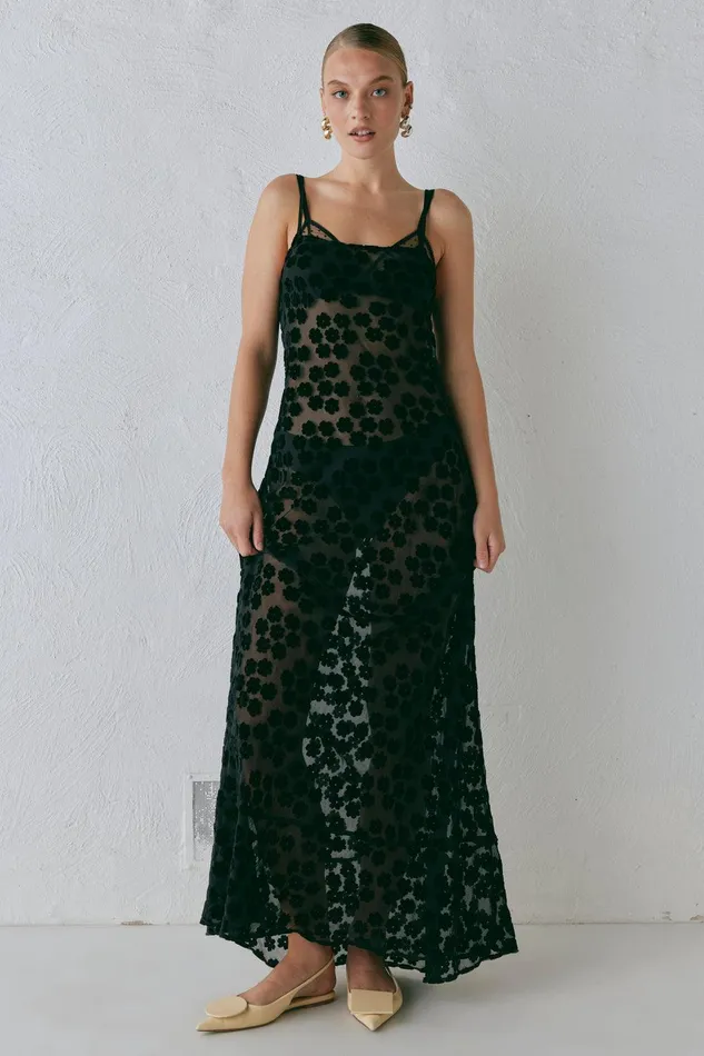 VRG GRL Iris Bias Cut Maxi Dress Black Women MidiMaxi Dresses