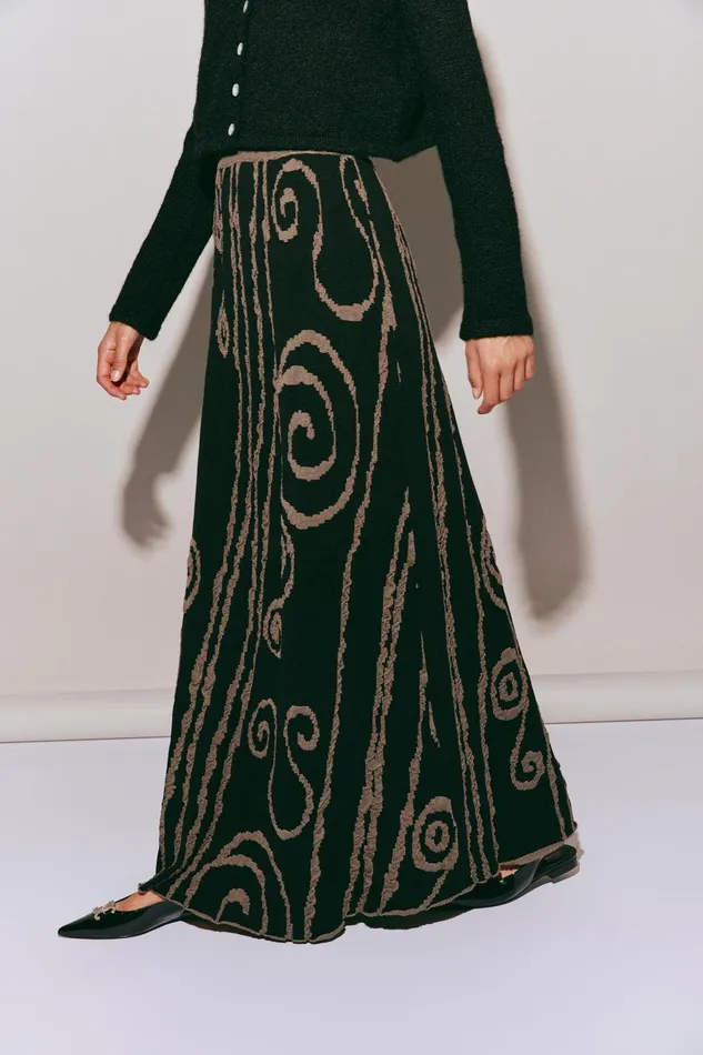 VRG GRL Ivy Muse Knit Maxi Skirt Black Swirl Women Skirts VRG GRL Ivy Muse Knit Maxi Skirt Black Swirl Women Skirts