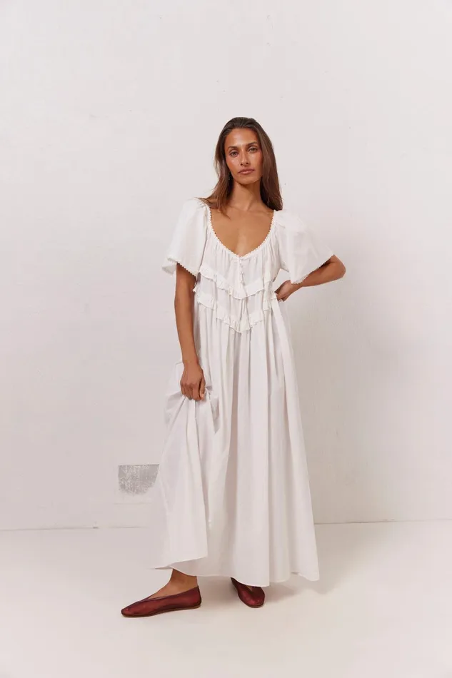 VRG GRL La Prairie Smock Midi Dress White Women MidiMaxi Dresses