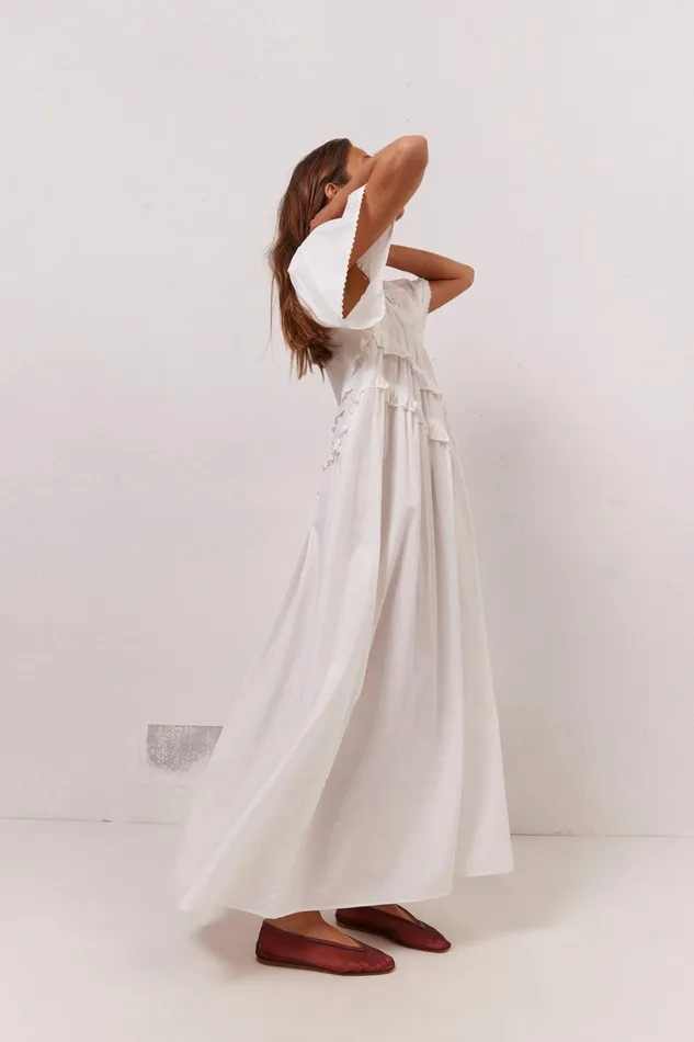 VRG GRL La Prairie Smock Midi Dress White Women MidiMaxi Dresses