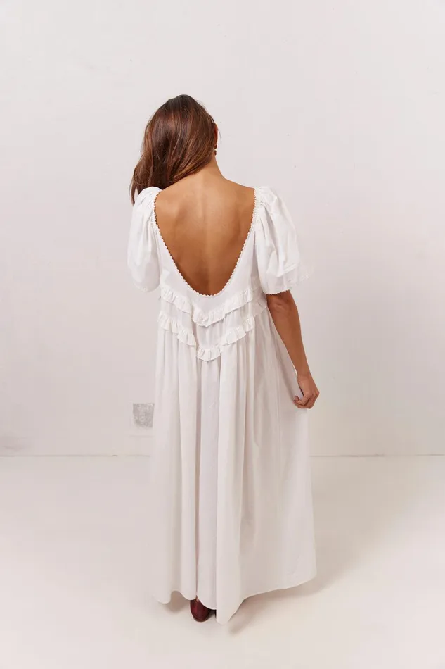 VRG GRL La Prairie Smock Midi Dress White Women MidiMaxi Dresses