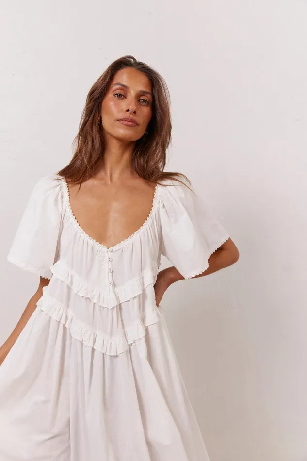 VRG GRL La Prairie Smock Midi Dress White Women MidiMaxi Dresses