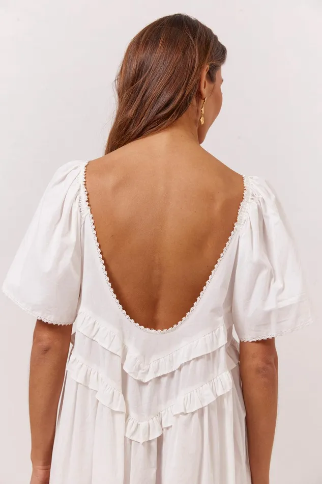 VRG GRL La Prairie Smock Midi Dress White Women MidiMaxi Dresses