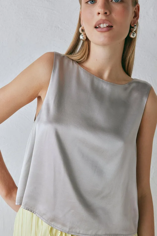 VRG GRL Lira Satin Top Silver Women Sleeveless VRG GRL Lira Satin Top Silver Women Sleeveless