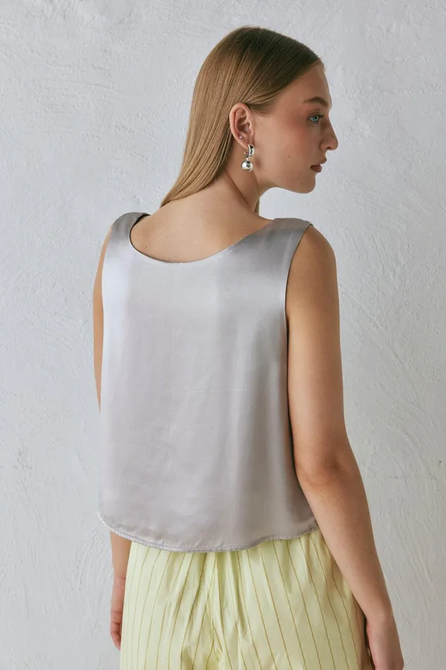 VRG GRL Lira Satin Top Silver Women Sleeveless VRG GRL Lira Satin Top Silver Women Sleeveless