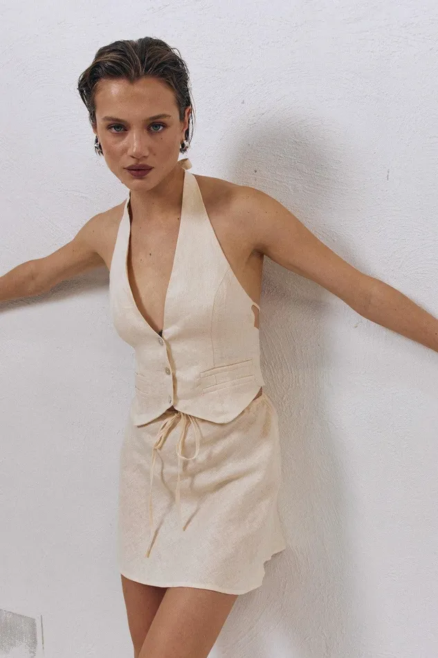 VRG GRL Los Cabos Linen Vest Cream Women Sleeveless