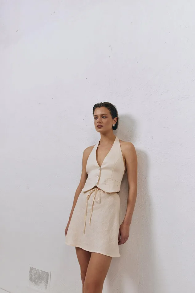 VRG GRL Los Cabos Linen Vest Cream Women Sleeveless