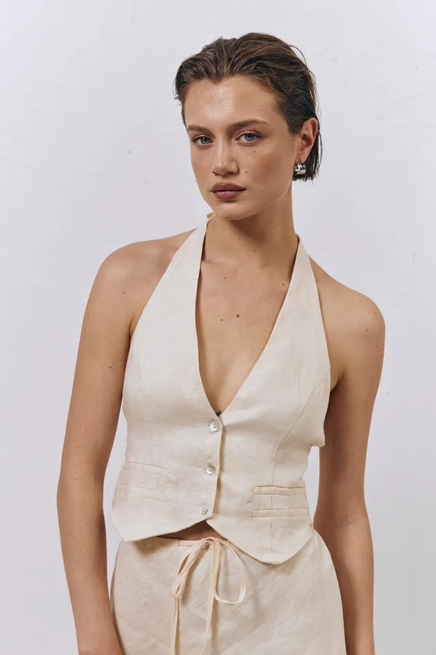 VRG GRL Los Cabos Linen Vest Cream Women Sleeveless