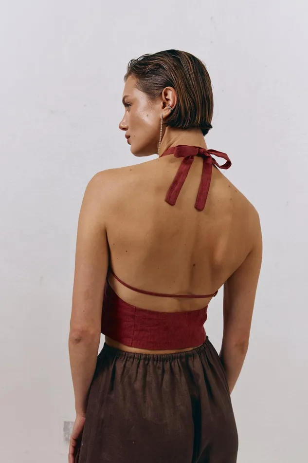 VRG GRL Los Cabos Linen Vest Wine Women Sleeveless
