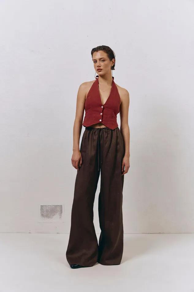 VRG GRL Los Cabos Linen Vest Wine Women Sleeveless