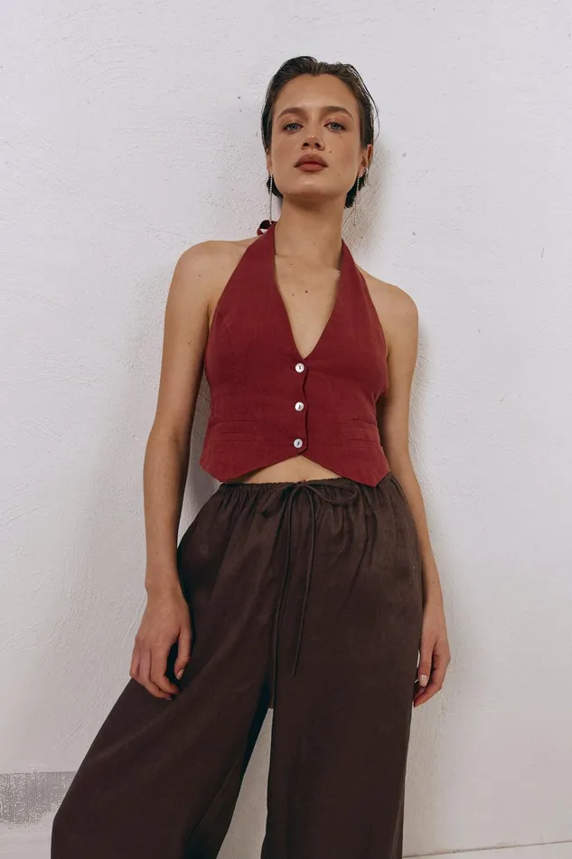 VRG GRL Los Cabos Linen Vest Wine Women Sleeveless