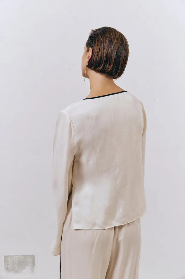 VRG GRL Moonscapes Tie Front Top Cream Women Long Sleeve