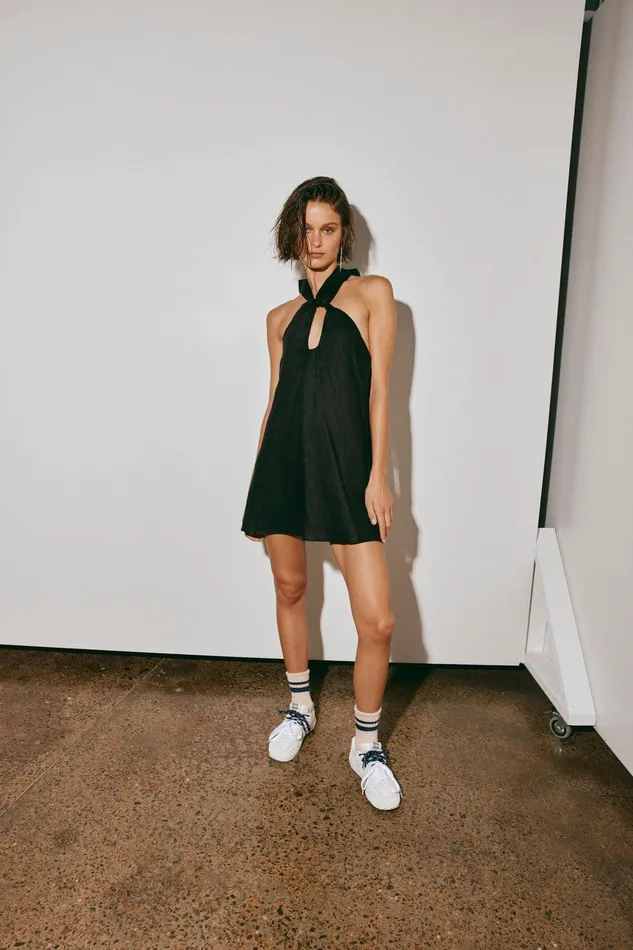 VRG GRL Natassia Linen Halter Mini Dress Black Women Mini Dresses VRG GRL Natassia Linen Halter Mini Dress Black Women Mini Dresses