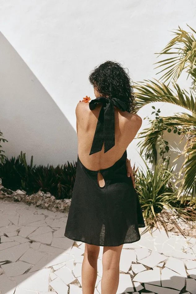 VRG GRL Natassia Linen Halter Mini Dress Black Women Mini Dresses VRG GRL Natassia Linen Halter Mini Dress Black Women Mini Dresses