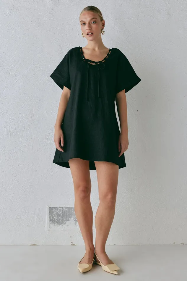 VRG GRL Nellie Linen Mini Dress Black Women Mini Dresses