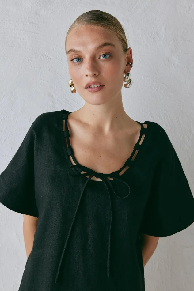 VRG GRL Nellie Linen Mini Dress Black Women Mini Dresses