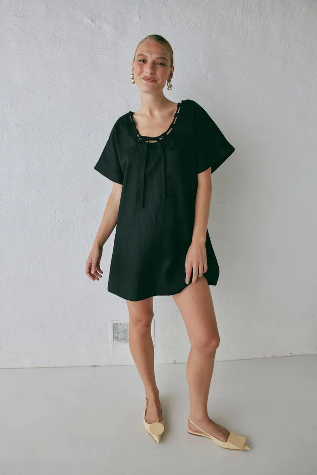 VRG GRL Nellie Linen Mini Dress Black Women Mini Dresses