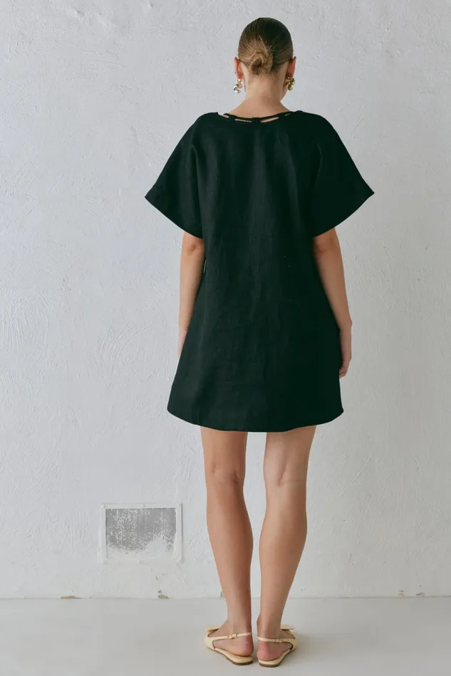 VRG GRL Nellie Linen Mini Dress Black Women Mini Dresses