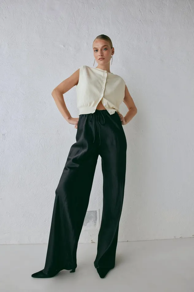 VRG GRL Rae Satin Pants Black Women Sets