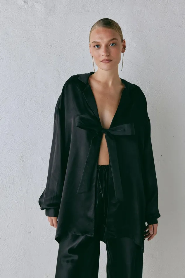 VRG GRL Rae Satin Top Black Women Shirts