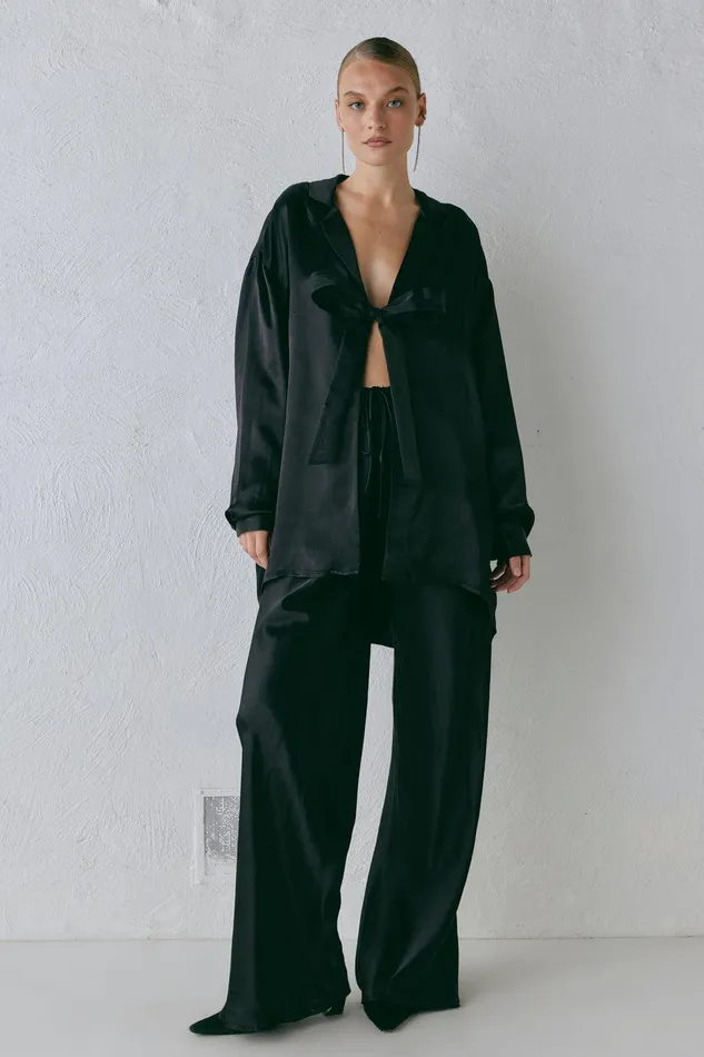 VRG GRL Rae Satin Top Black Women Shirts VRG GRL Rae Satin Top Black Women Shirts