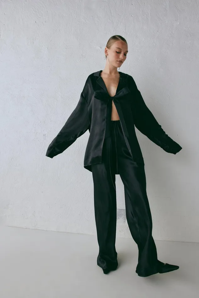VRG GRL Rae Satin Top Black Women Shirts VRG GRL Rae Satin Top Black Women Shirts