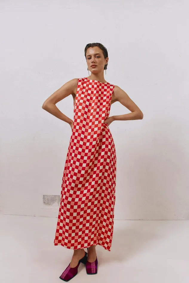 VRG GRL Sacha Smock Midi Dress Check Women MidiMaxi Dresses VRG GRL Sacha Smock Midi Dress Check Women MidiMaxi Dresses