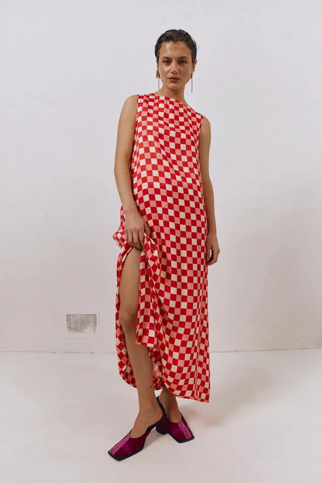 VRG GRL Sacha Smock Midi Dress Check Women MidiMaxi Dresses VRG GRL Sacha Smock Midi Dress Check Women MidiMaxi Dresses