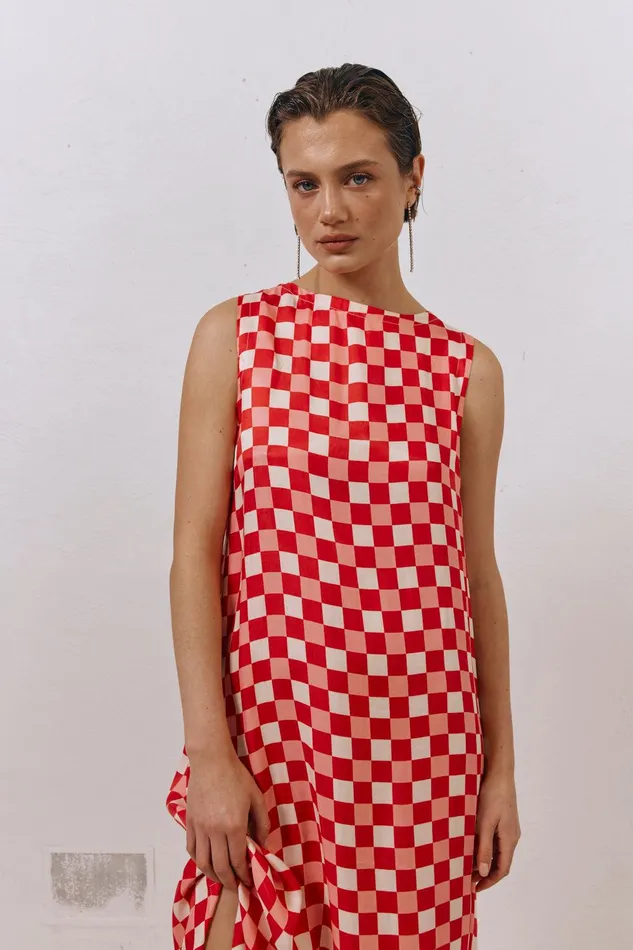 VRG GRL Sacha Smock Midi Dress Check Women MidiMaxi Dresses VRG GRL Sacha Smock Midi Dress Check Women MidiMaxi Dresses