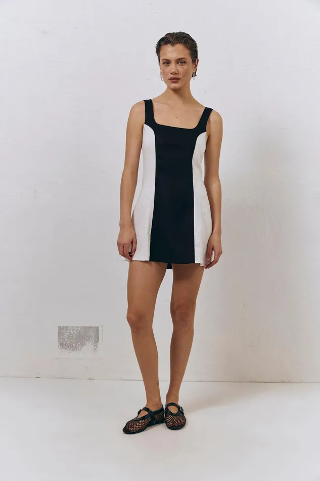 VRG GRL Saskia Linen Mini Dress Black Women Mini Dresses