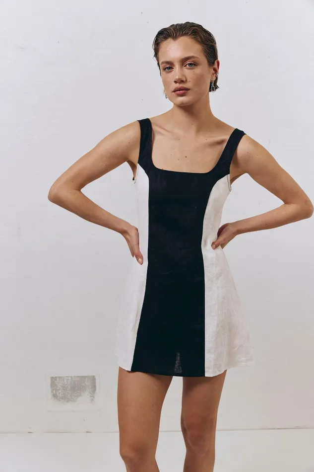 VRG GRL Saskia Linen Mini Dress Black Women Mini Dresses