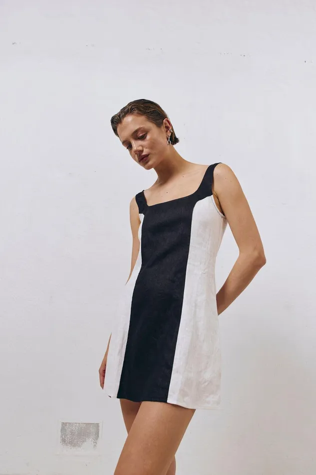 VRG GRL Saskia Linen Mini Dress Black Women Mini Dresses