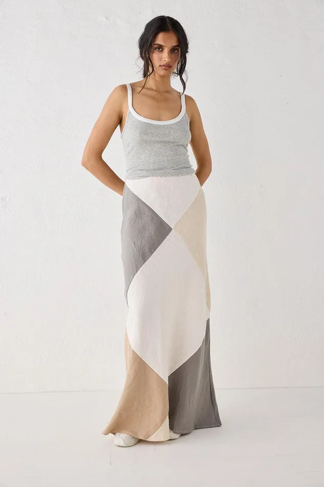 VRG GRL Valencia Bias Cut Linen Maxi Skirt Charcoal Women Skirts