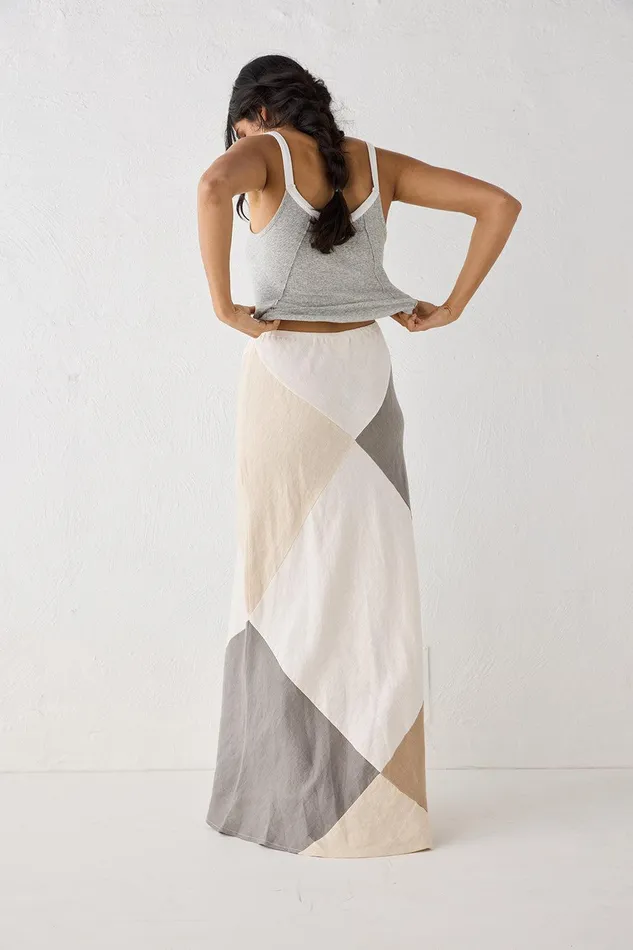 VRG GRL Valencia Bias Cut Linen Maxi Skirt Charcoal Women Skirts