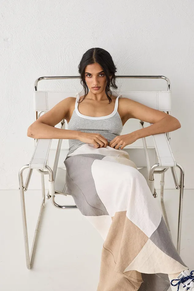 VRG GRL Valencia Bias Cut Linen Maxi Skirt Charcoal Women Skirts