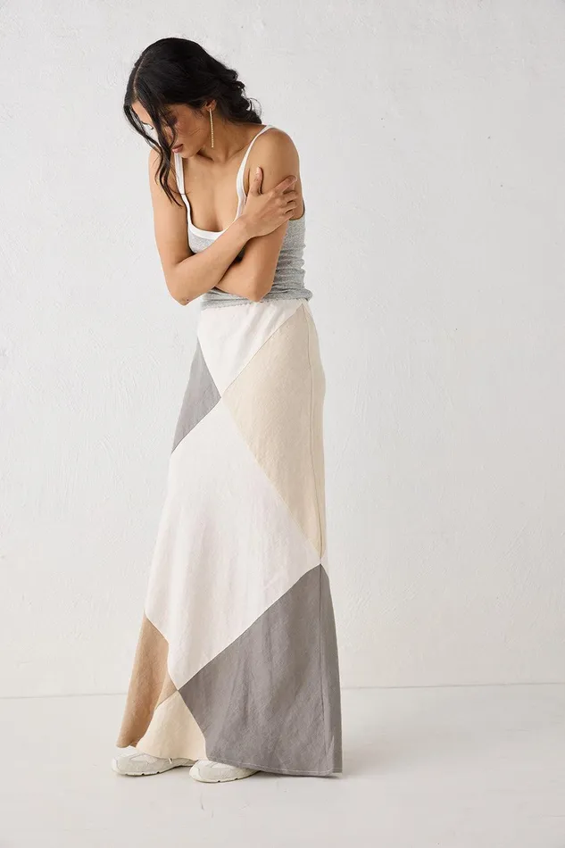 VRG GRL Valencia Bias Cut Linen Maxi Skirt Charcoal Women Skirts
