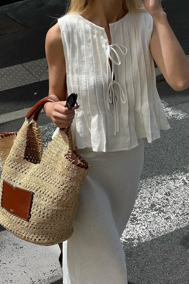VRG GRL Valeria Linen Top White Women Sets