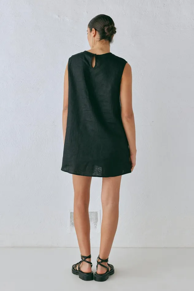 VRG GRL Yuri Linen Mini Dress Black Women Mini Dresses