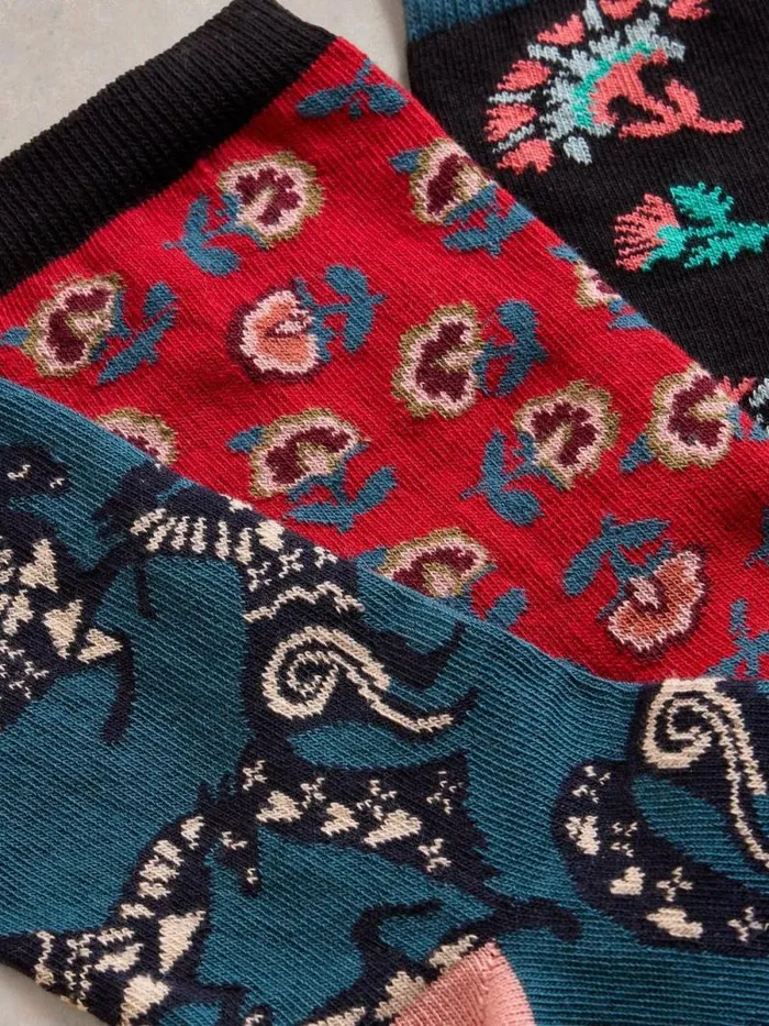 Women 3PK Floral Ankle Sock Teal Multi White Stuff Socks
