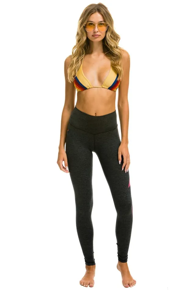 Women Activewear Aviator Nation FULL LENGTH HIRISE BOLT LEGGINGS 8211 CHARCOAL NEON PINK