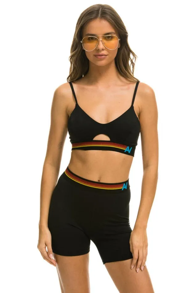 Women Activewear Aviator Nation LOGO ELASTIC KEYHOLE BRA 8211 BLACK