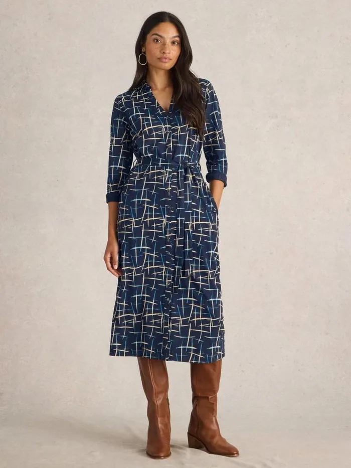 Women Annie Jersey Shirt Midi Dress Navy Print White Stuff Dresses