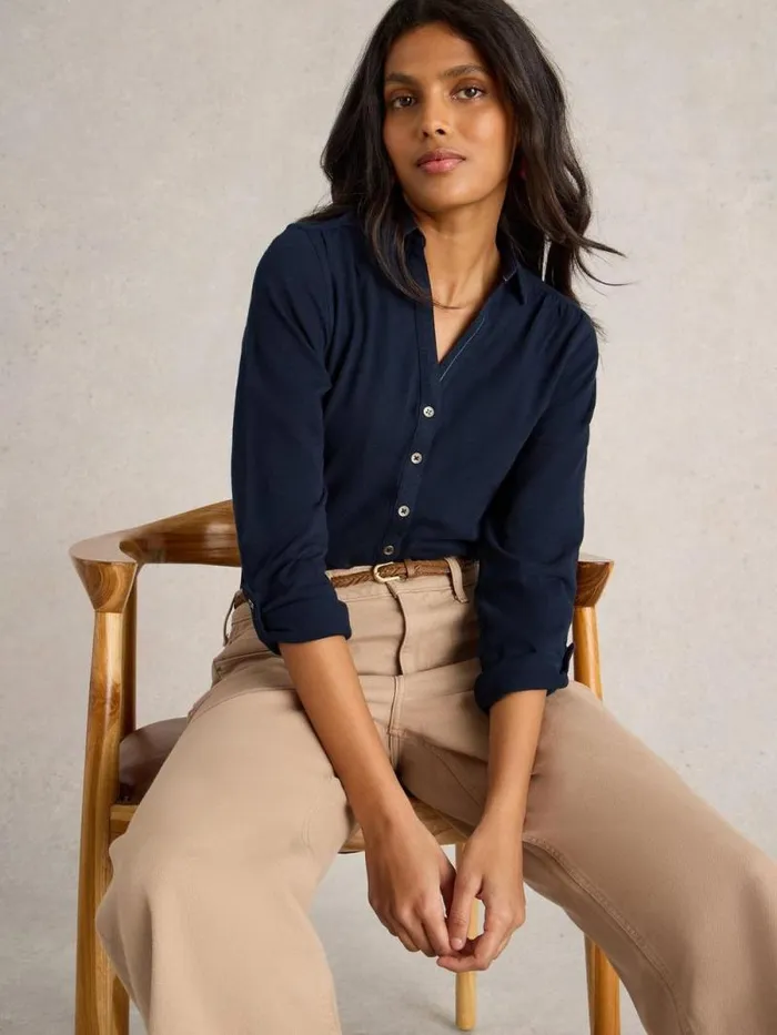 Women ANNIE TEXTURED SHIRT French Navy White Stuff Shirts and Blouses