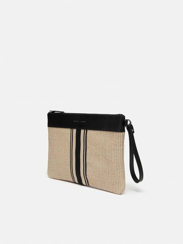 Women Athena Stripe Woven Pouch Natural Jigsaw Bags