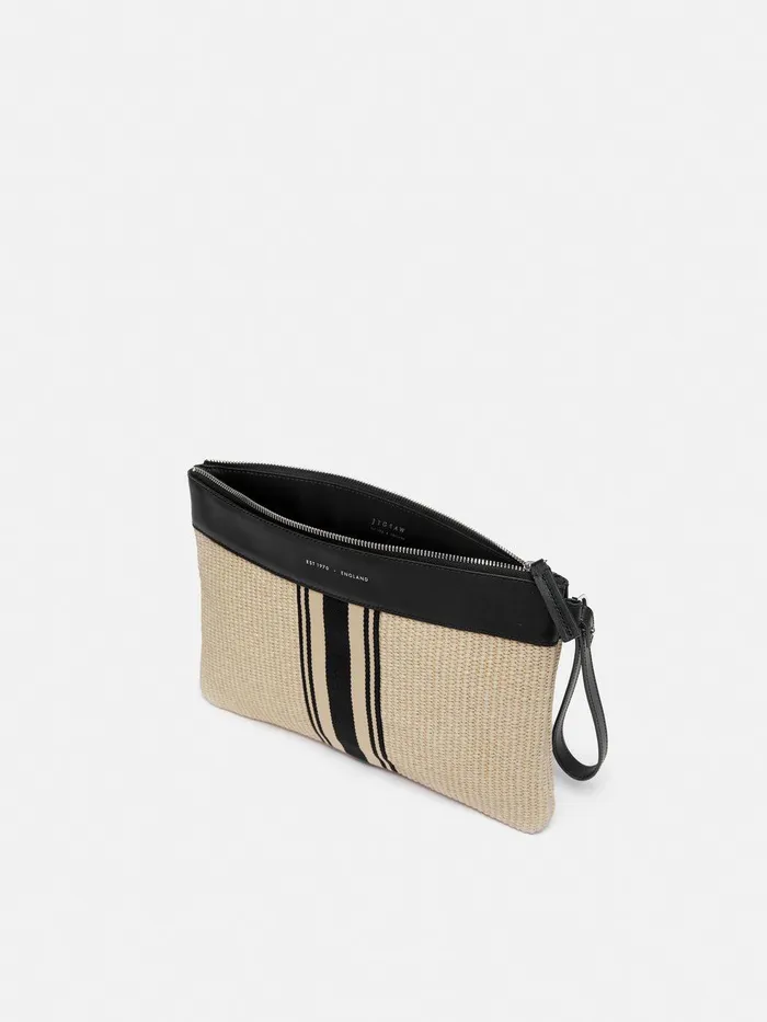 Women Athena Stripe Woven Pouch Natural Jigsaw Bags