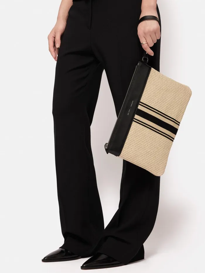 Women Athena Stripe Woven Pouch Natural Jigsaw Bags