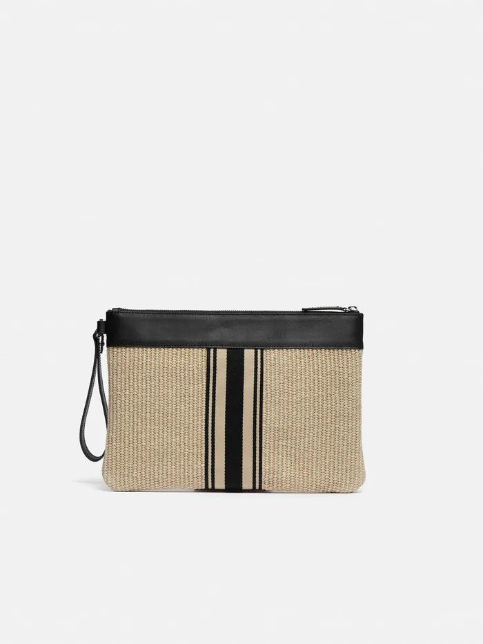 Women Athena Stripe Woven Pouch Natural Jigsaw Bags