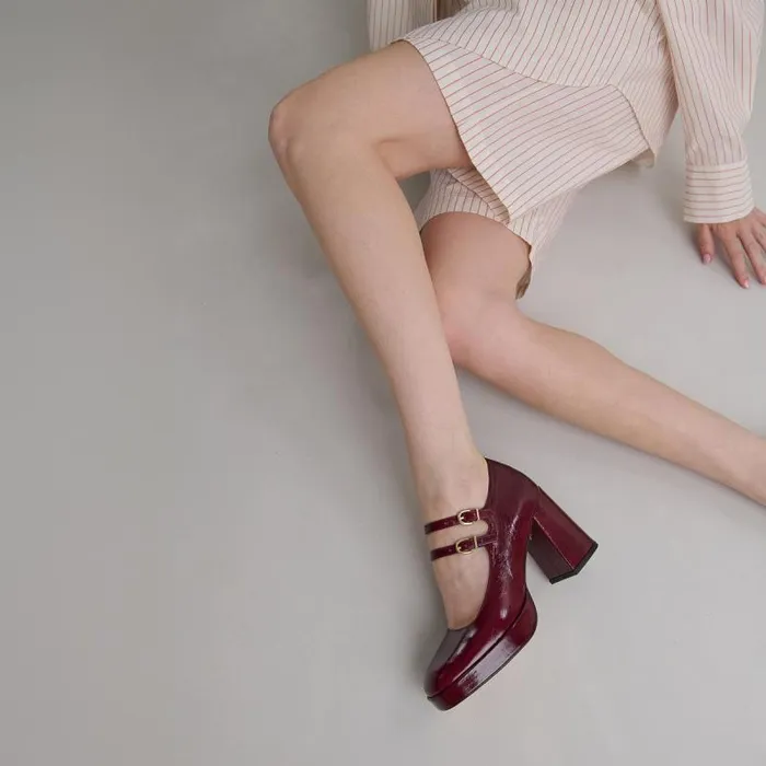 Women Babies With Double Straps And Platforms Burgundy JONAK Babies Saloms