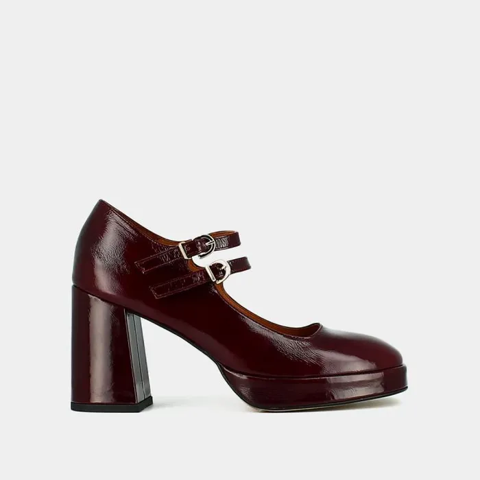 Women Babies With Double Straps And Platforms Burgundy JONAK Babies Saloms